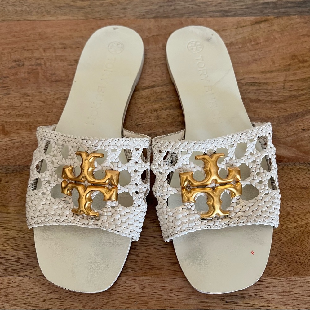 Tory Burch Eleanor Woven Leather
Slides New Ivory Gold/ US 7 M